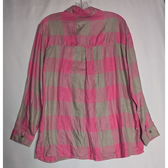 ROCKMANS womens pink tan plaid button down shirt sized 10 NWT Cabincore - Picture 6 of 7